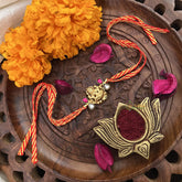 Vriksham RakshaBandhan Kundan Jadau Lakshmi Pendant Rakhi-Red White-G18974